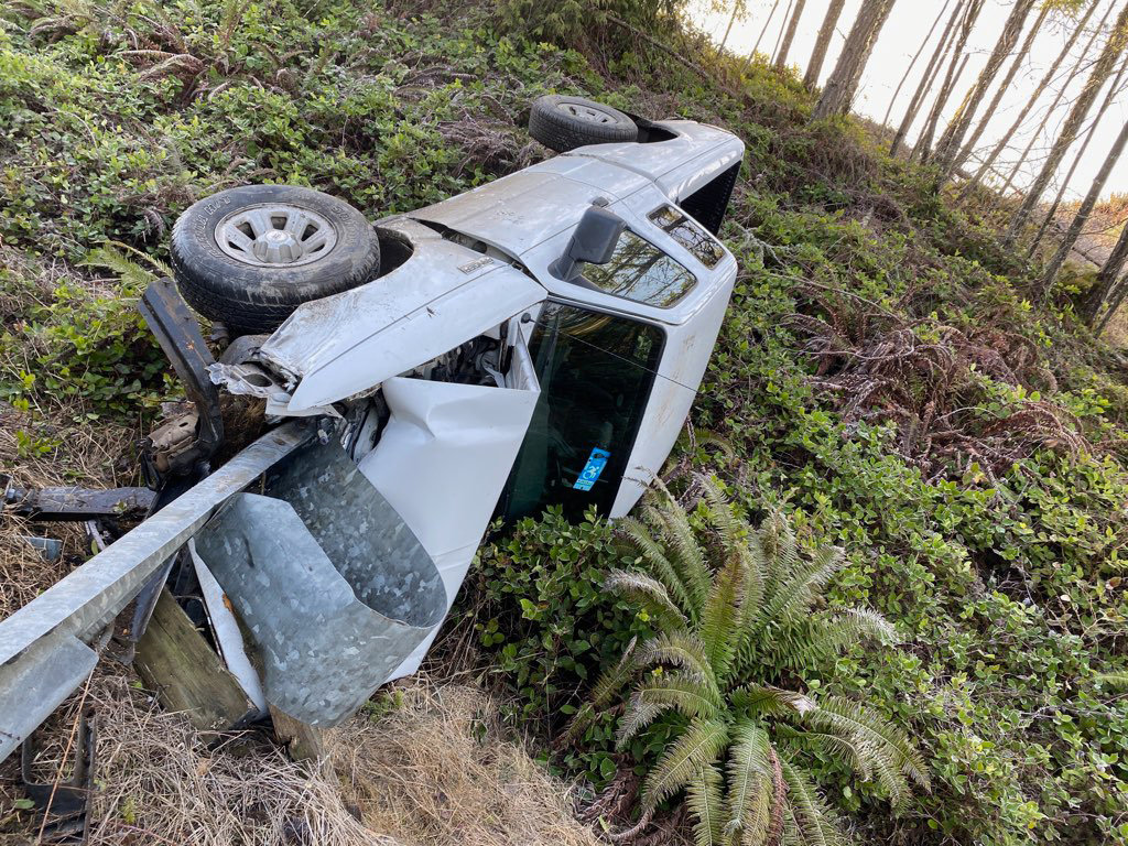A Ford Ranger pickup truck was impaled by a guardrail in a crash Thursday morning on Highway 104 in Jefferson County. The driver was not hurt in the wreck.